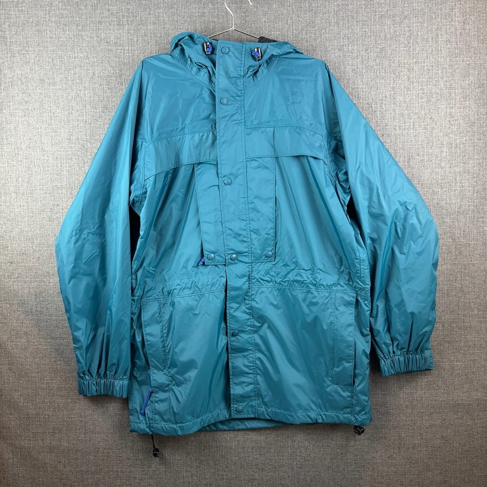 REI Jacket Mens Large Blue Hooded Rain Parka Elements Waterproof Windbreaker